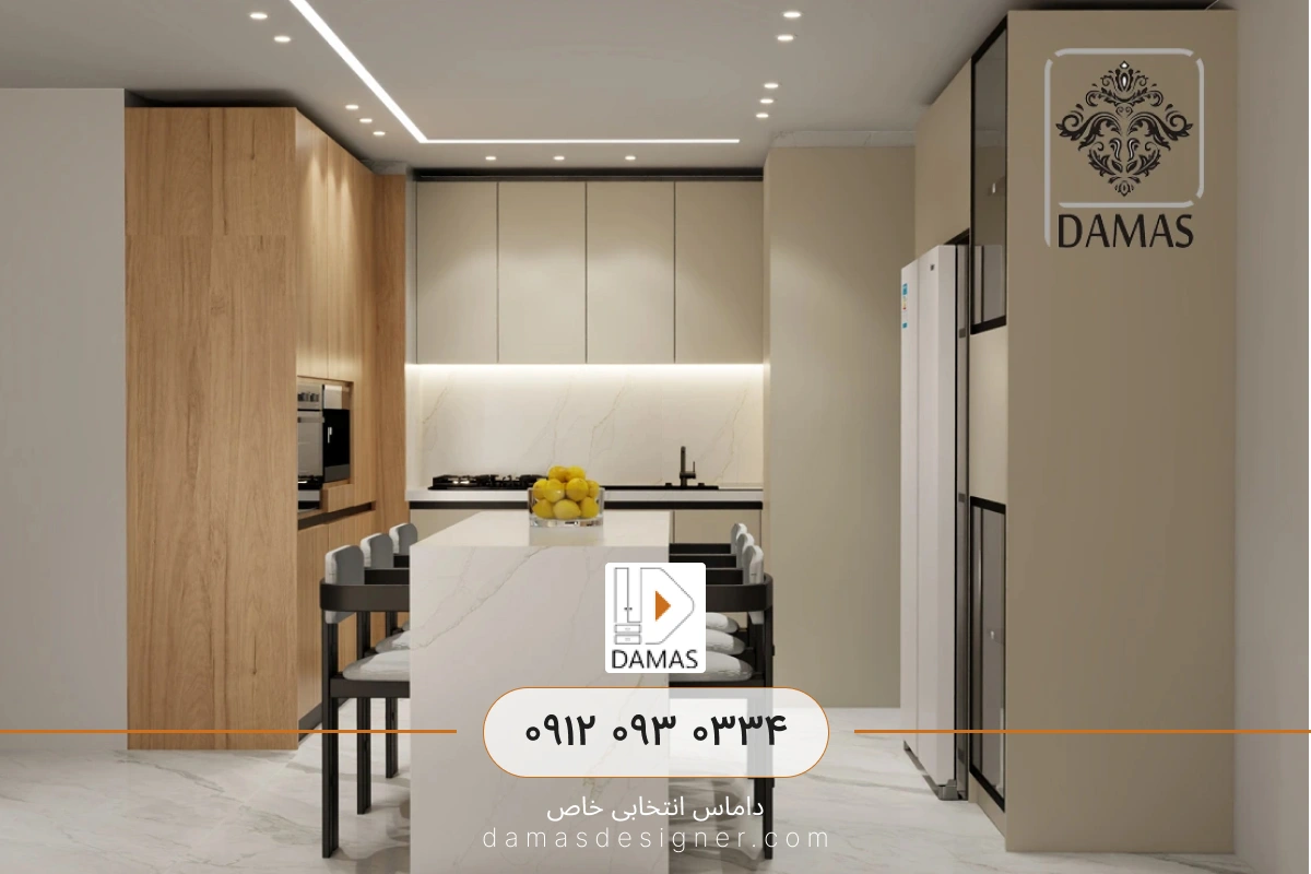 قیمت کابینت مدرن گریژ و چوب بدون دستگیره